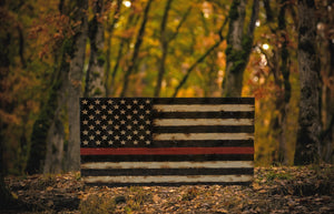 Thin Red Line Rustic Wooden American Flag, Battle Worn and Distressed Wooden Flag, Wood Flag, American Flag, Home Decor, Office Decor, Wooden Flag