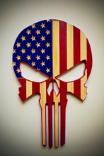 Load image into Gallery viewer, Punisher Skull Wood Flag, Punisher, Wood Flag, American Flag, Thin Red Line, Thin Blue Line, Patriotic Decor, Wood Decor, Wood Art
