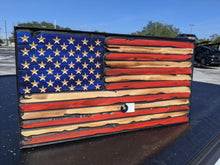 Load image into Gallery viewer, Red White and Blue Distressed Battle Worn Concealment Flag, Concealment Case, Wood Case, Gun Case, American Flag, Wood Flag, Storage, Hidden
