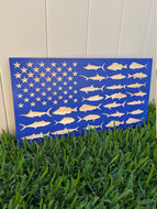 Saltwater Fish American Wood Flag, Wood Flag, American Flag, Wood Decor, Patriotic Decor, Saltwater, Beach, Ocean, Fish, Freshwater, Fishing