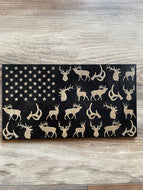 Hunting American Wood Flag, Hunting Flag, Hunting Decor, Wood Flag, American Flag, Wood Decor, Patriotic Decor, Deer, Elk, Antlers