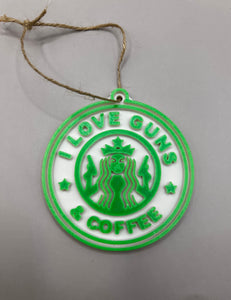 I Love Guns and Coffee Christmas Ornament, Christmas Gift, Christmas Decorations, Coffee, Starbucks, Guns, Veterans, Law Enforcement