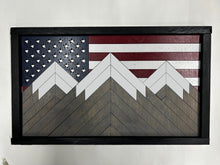 Load image into Gallery viewer, Rustic American Flag Mountain Flag, Mosaic Flag, Mountain Flag, Mountain Art, Handmade Gift, Wood Flag, Wall Art, Wood Art, Home Decor
